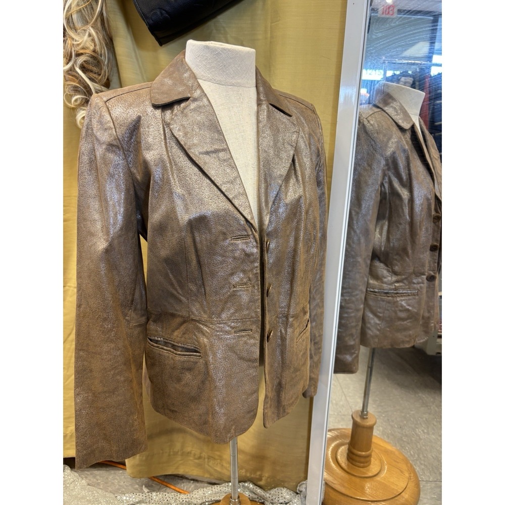 Vintage Terry Lewis XS Leather Blazer Jacket Brown NWOT Beautiful Priority